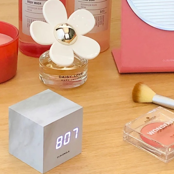Block Clock Cube Alarm Clock Marble White Gray Cloudnola Bedroom College Dorm - Picture 4 of 14